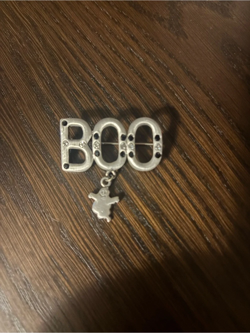 Kids Silver-tone 'BOO' Charm Pin with Ghost Dangle